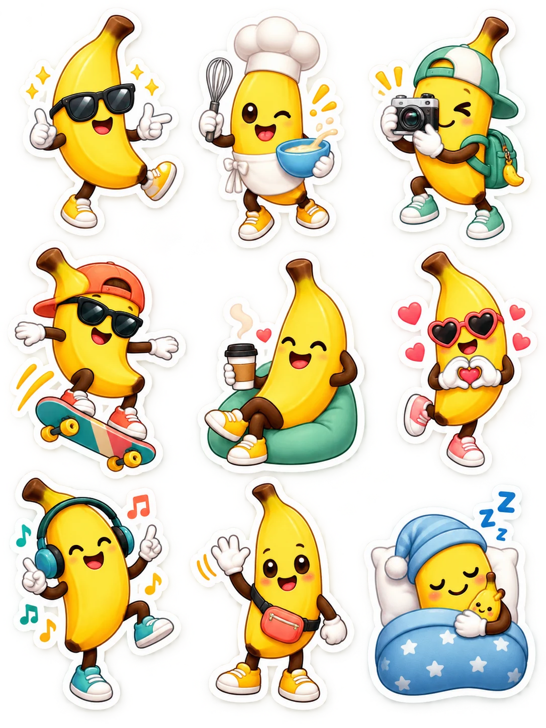 Nano Banana cute banana mascot sticker pack