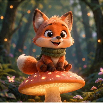 Z Image Turbo example — cute 3D animated baby fox character