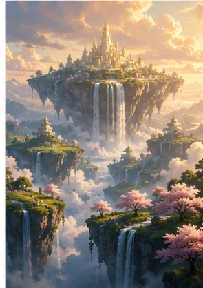 Z Image Turbo example — fantasy landscape of floating islands and waterfalls