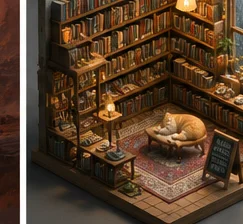 Z Image Turbo prompt example — isometric bookshop diorama