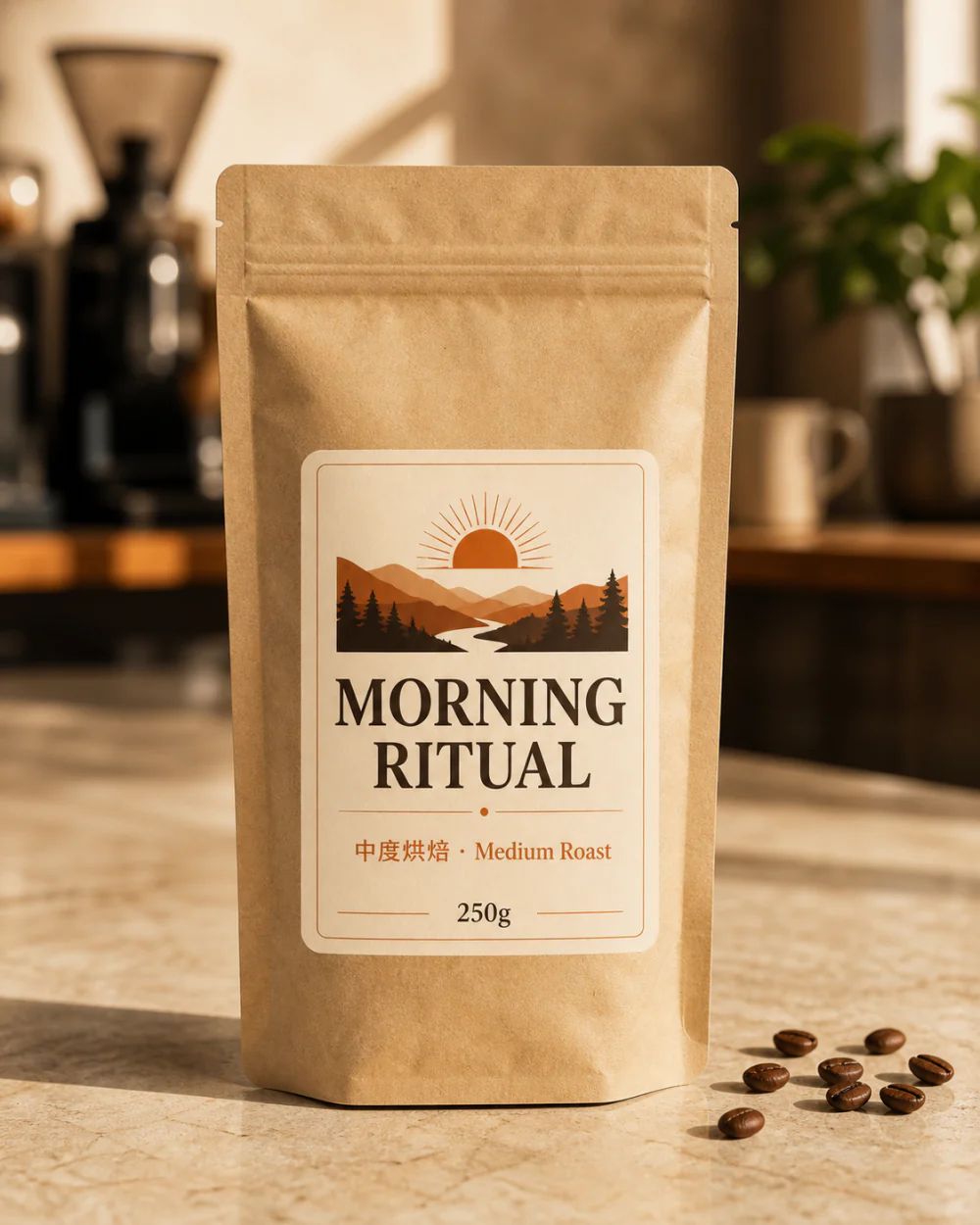 Z Image Turbo online result — coffee packaging with crisp bilingual printed text